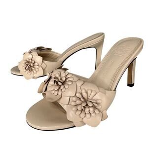 Anne Fontaine Camomille Heel in Pink Sand Leather Floral Applique Size 38 (US 8)